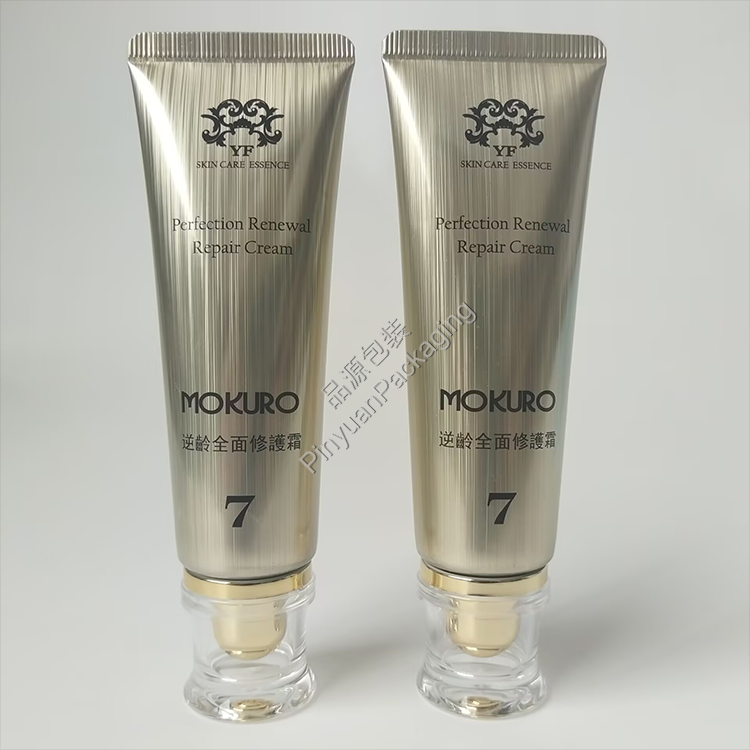 D30 50ml Repair Cream High-gloss Brushed Metal Effect ABL Cosmetic Tube with Acrylic Screw Cap