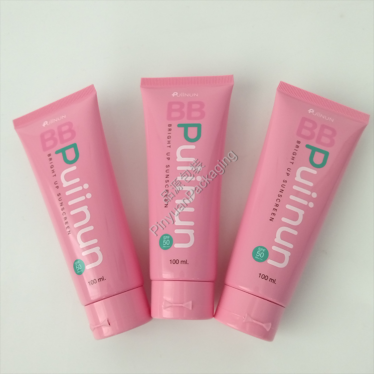 D40 100ml Sunscreen Lotion PE Cosmetic Tube with Pink Flip-top Cap