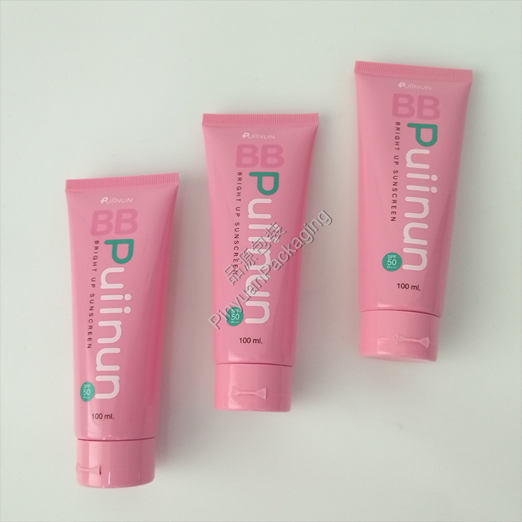 D40 100ml Sunscreen Lotion PE Cosmetic Tube with Pink Flip-top Cap