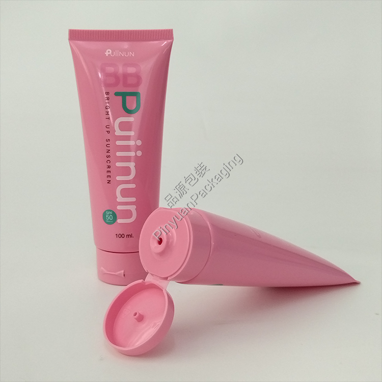 D40 100ml Sunscreen Lotion PE Cosmetic Tube with Pink Flip-top Cap