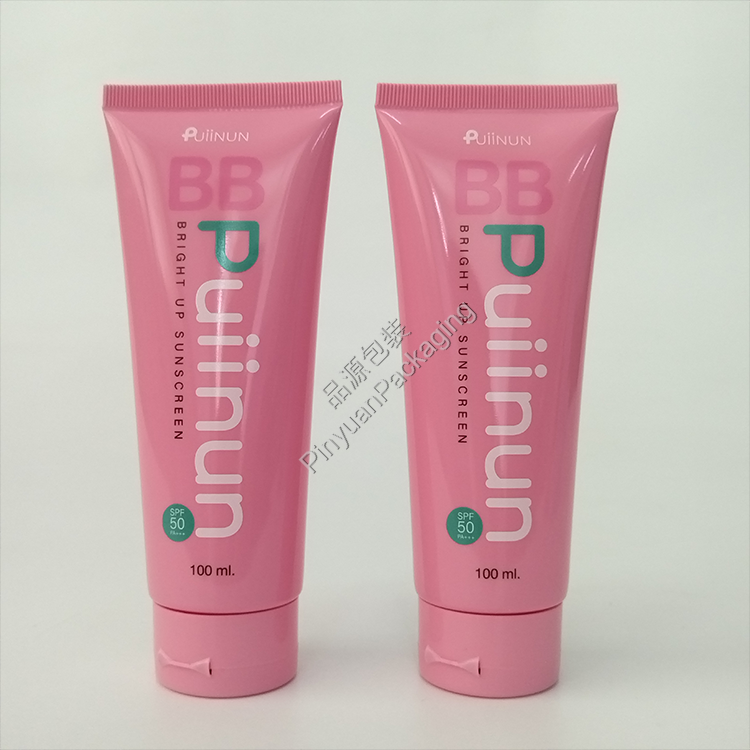 D40 100ml Sunscreen Lotion PE Cosmetic Tube with Pink Flip-top Cap
