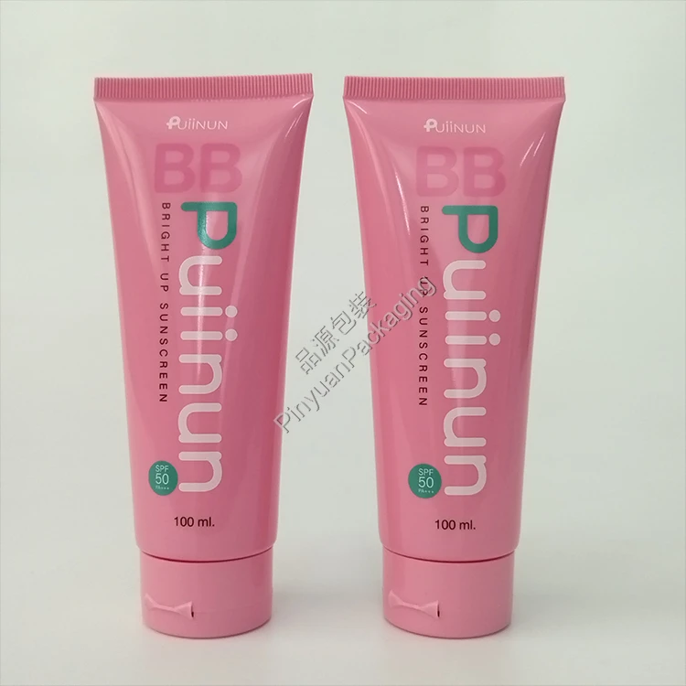 D40 100ml Sunscreen Lotion PE Cosmetic Tube with Pink Flip-top Cap