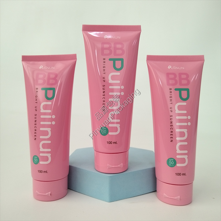 D40 100ml Sunscreen Lotion PE Cosmetic Tube with Pink Flip-top Cap
