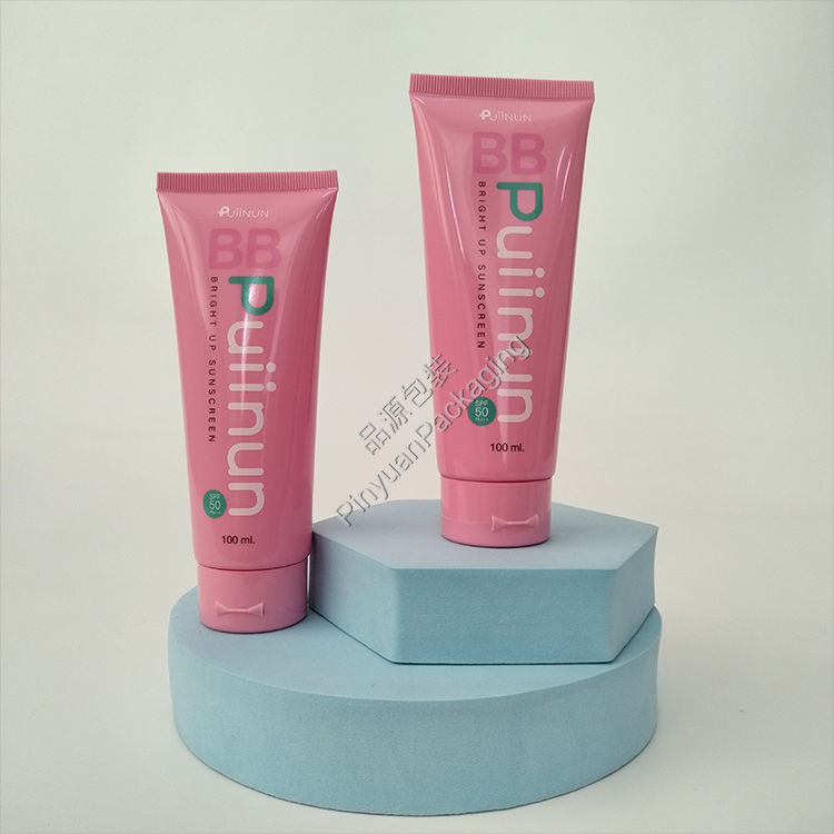 D40 100ml Sunscreen Lotion PE Cosmetic Tube with Pink Flip-top Cap