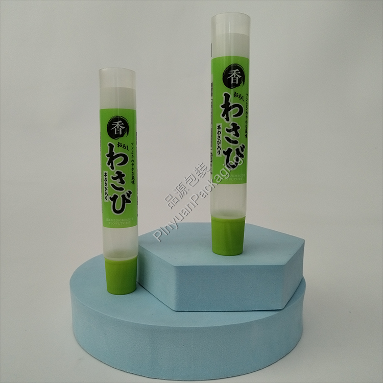 D22 35ml ​Wasabi Transparent PE Cosmetic Tube with Light Green Ribbed Screw Cap