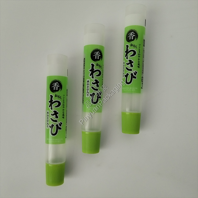 D22 35ml ​Wasabi Transparent PE Cosmetic Tube with Light Green Ribbed Screw Cap