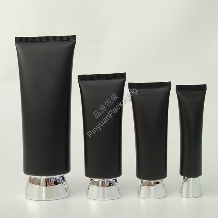 D22/D30/D35/D45 Skincare Lotion Black PE Cosmetic Tube with Bowl-shaped Silver-plated Screw Cap