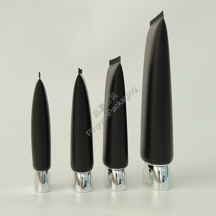 D22/D30/D35/D45 Skincare Lotion Black PE Cosmetic Tube with Bowl-shaped Silver-plated Screw Cap
