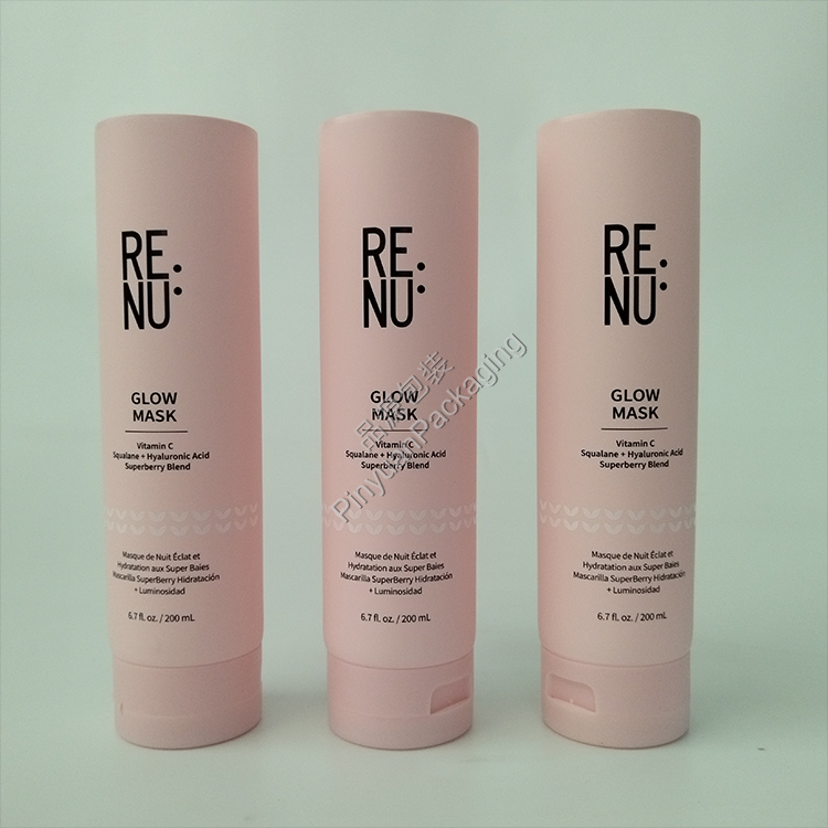 D50 200ml Glow Mask Pink PE Cosmetic Tube with Flip-top Cap