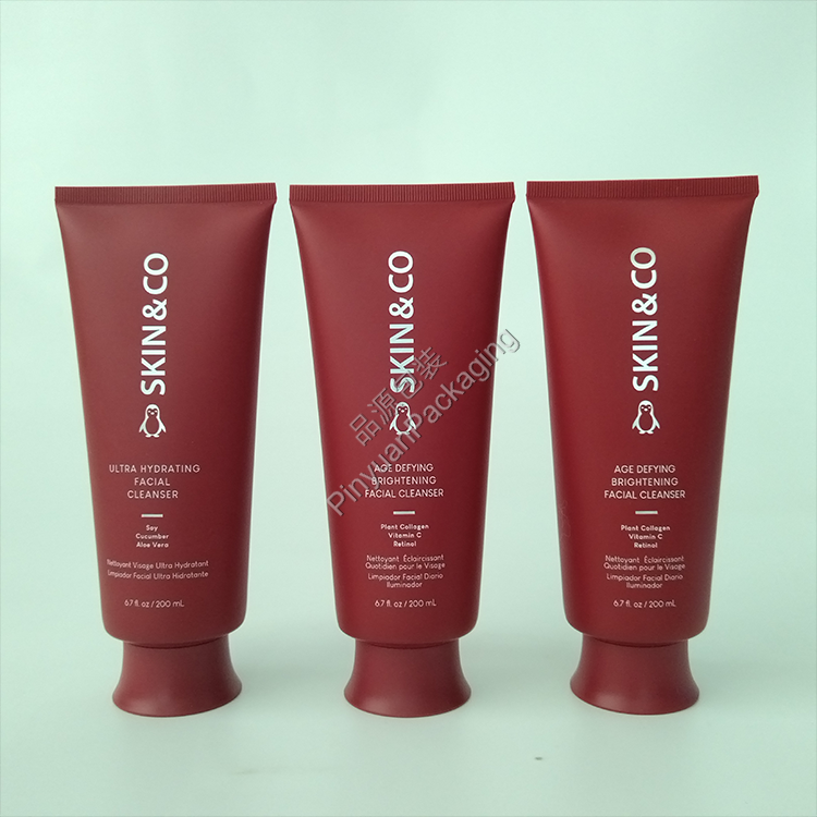 D50 200ml Skincare Facial Cleanser Red PE Cosmetic Tube with Cute Screw Cap