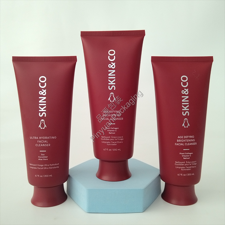 D50 200ml Skincare Facial Cleanser Red PE Cosmetic Tube with Cute Screw Cap