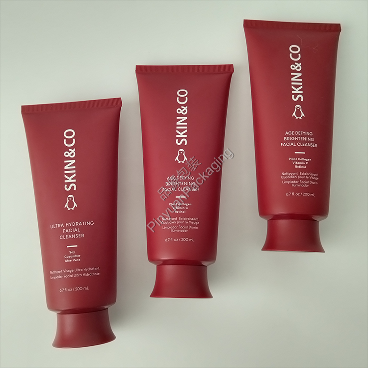 D50 200ml Skincare Facial Cleanser Red PE Cosmetic Tube with Cute Screw Cap