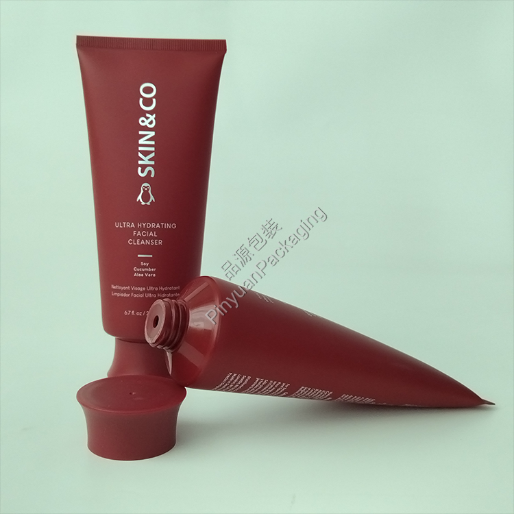 D50 200ml Skincare Facial Cleanser Red PE Cosmetic Tube with Cute Screw Cap