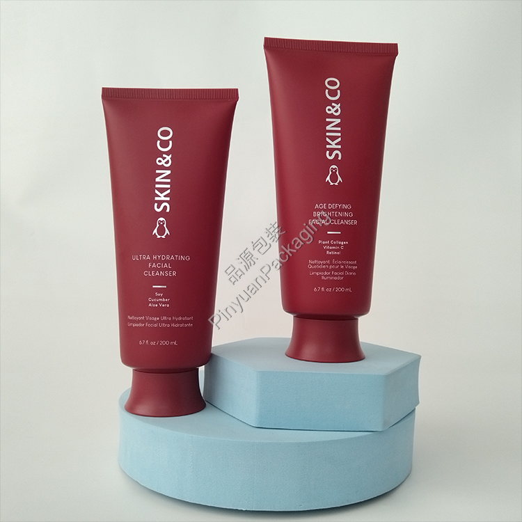 D50 200ml Skincare Facial Cleanser Red PE Cosmetic Tube with Cute Screw Cap