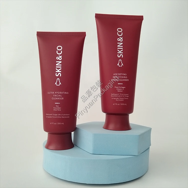 D50 200ml Skincare Facial Cleanser Red PE Cosmetic Tube with Cute Screw Cap