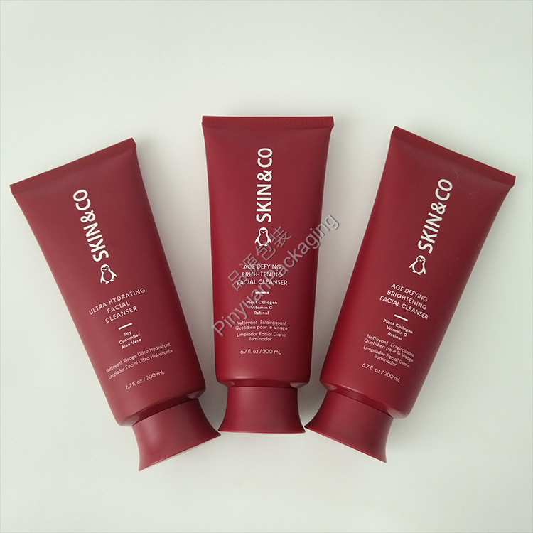 D50 200ml Skincare Facial Cleanser Red PE Cosmetic Tube with Cute Screw Cap