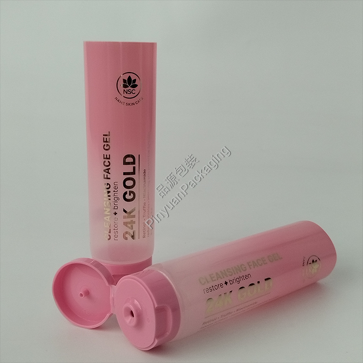 D40 100ml Cleansing Face Gel Translucent PE Cosmetic Tube with Pink Flip-top Cap