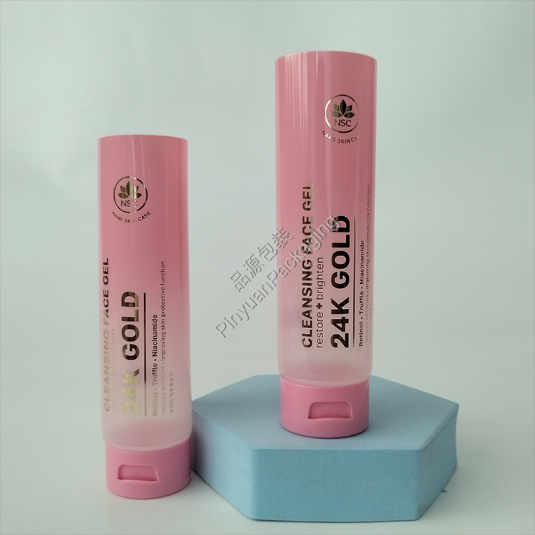 D40 100ml Cleansing Face Gel Translucent PE Cosmetic Tube with Pink Flip-top Cap