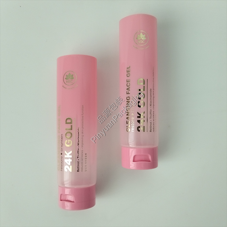 D40 100ml Cleansing Face Gel Translucent PE Cosmetic Tube with Pink Flip-top Cap