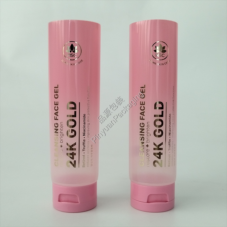 D40 100ml Cleansing Face Gel Translucent PE Cosmetic Tube with Pink Flip-top Cap
