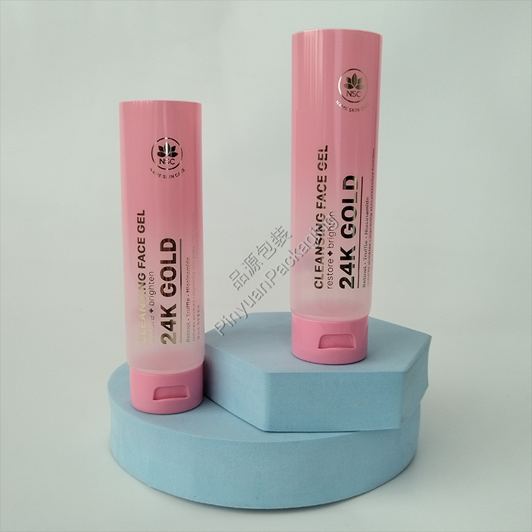 D40 100ml Cleansing Face Gel Translucent PE Cosmetic Tube with Pink Flip-top Cap