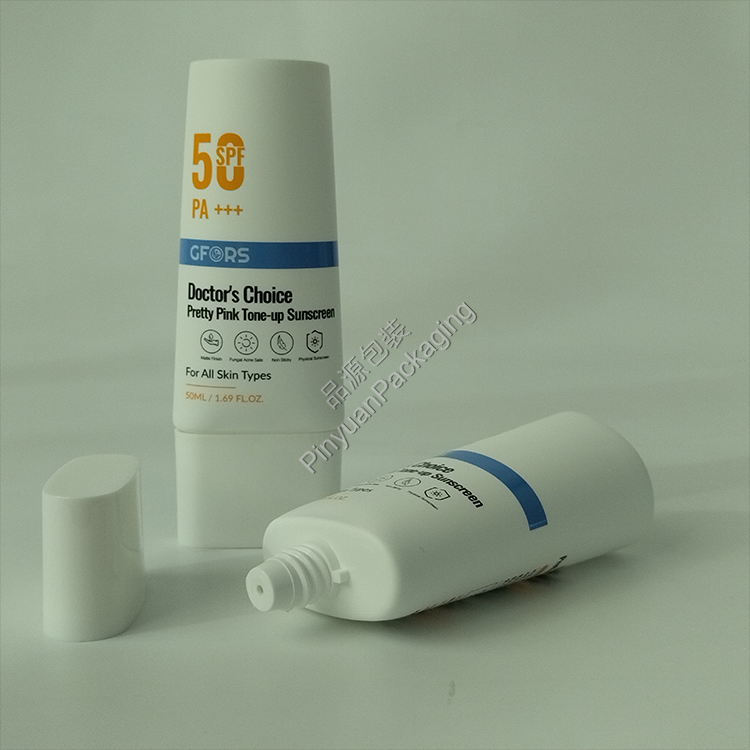 D40 50ml Sunscreen Cream White PE Cosmetic Tube with Oval Screw Cap