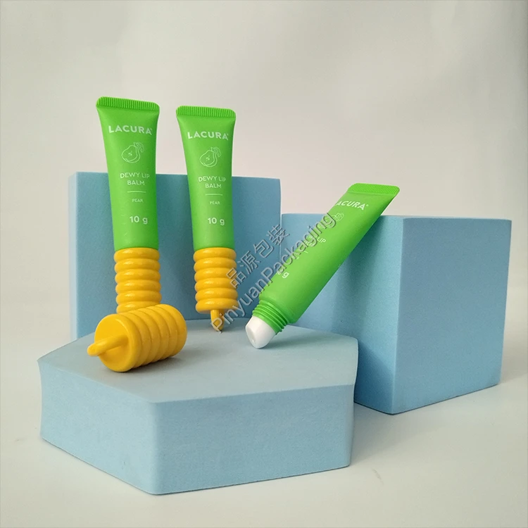 D19 10g Lip Balm Green PE Cosmetic Tube with Yellow Cute Round Screw Cap