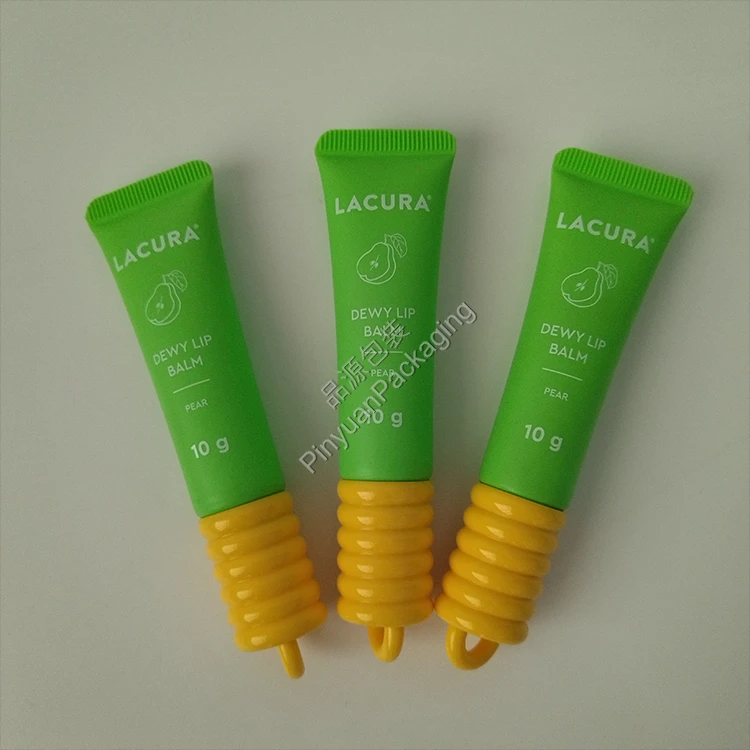D19 10g Lip Balm Green PE Cosmetic Tube with Yellow Cute Round Screw Cap