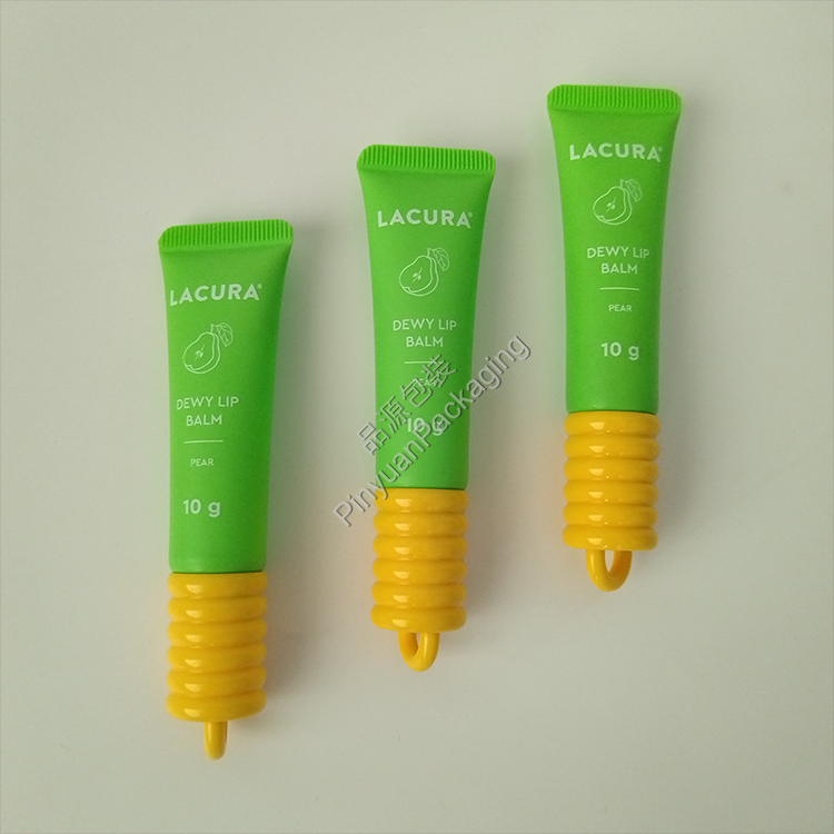 D19 10g Lip Balm Green PE Cosmetic Tube with Yellow Cute Round Screw Cap