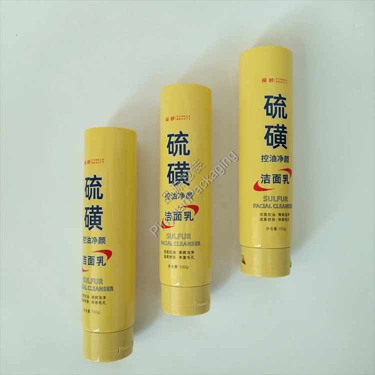 D40 100g Sulfur Facial Cleanser Yellow PE Cosmetic Tube with Flip-top Cap