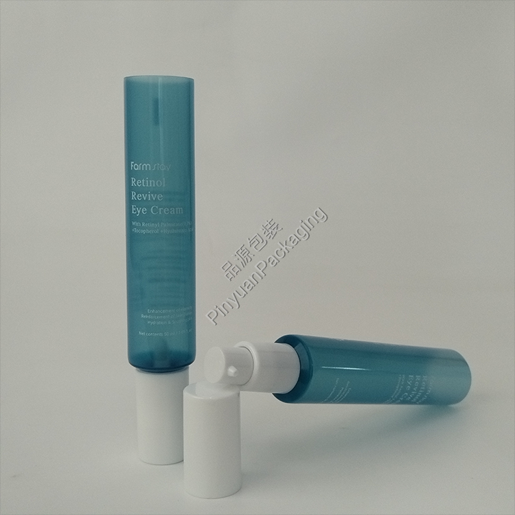 D30 50ml Eye Cream Pearlescent Translucent Blue PE Cosmetic Tube with White Pump Cap