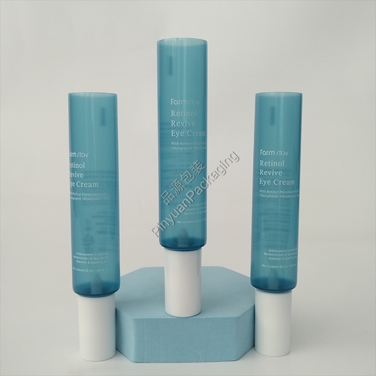 D30 50ml Eye Cream Pearlescent Translucent Blue PE Cosmetic Tube with White Pump Cap
