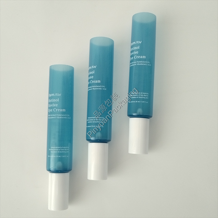 D30 50ml Eye Cream Pearlescent Translucent Blue PE Cosmetic Tube with White Pump Cap