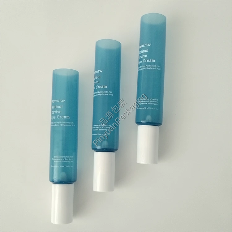 D30 50ml Eye Cream Pearlescent Translucent Blue PE Cosmetic Tube with White Pump Cap