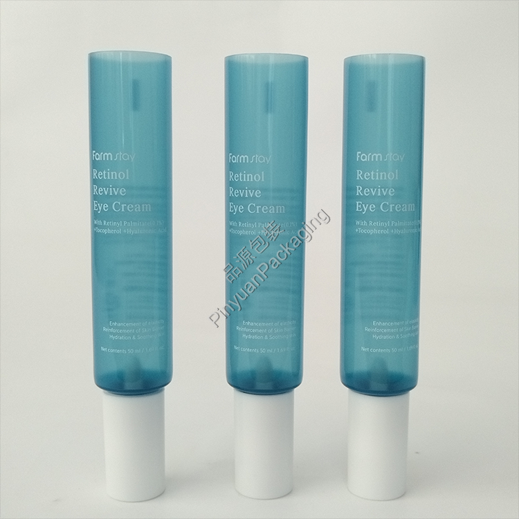 D30 50ml Eye Cream Pearlescent Translucent Blue PE Cosmetic Tube with White Pump Cap