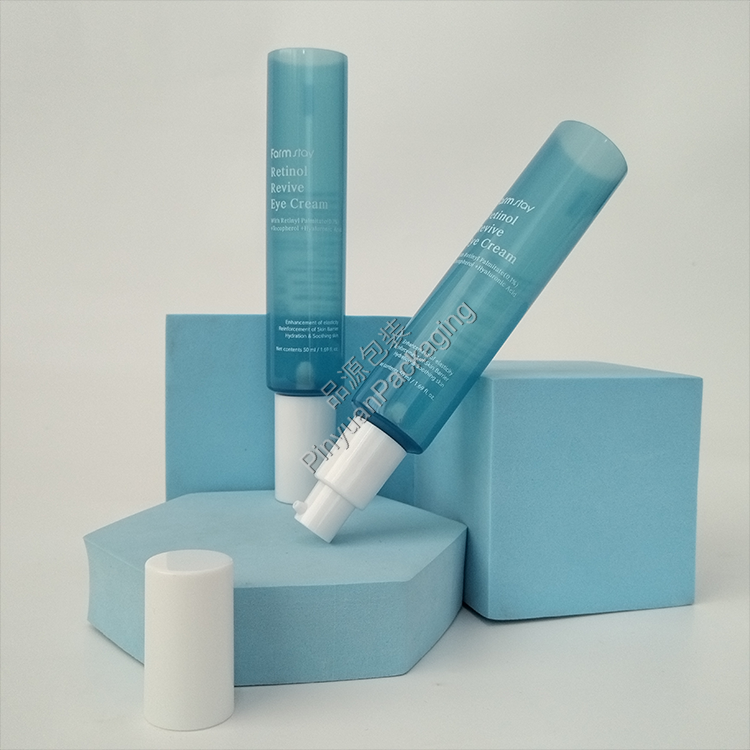 D30 50ml Eye Cream Pearlescent Translucent Blue PE Cosmetic Tube with White Pump Cap