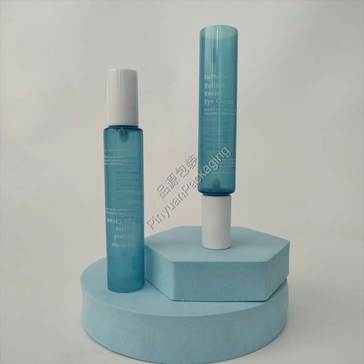 D30 50ml Eye Cream Pearlescent Translucent Blue PE Cosmetic Tube with White Pump Cap
