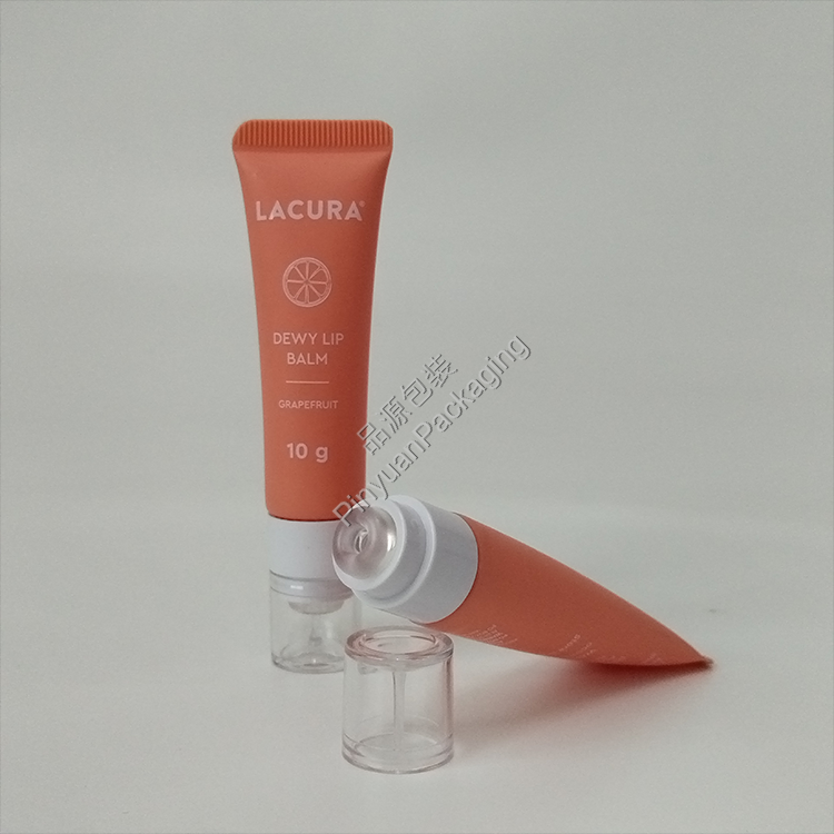 D19 10g Lip Balm Red PE Cosmetic Tube with Transparent Silicone Applicator Cap