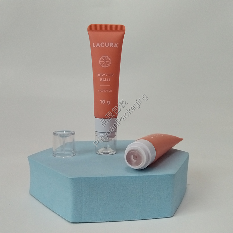 D19 10g Lip Balm Red PE Cosmetic Tube with Transparent Silicone Applicator Cap