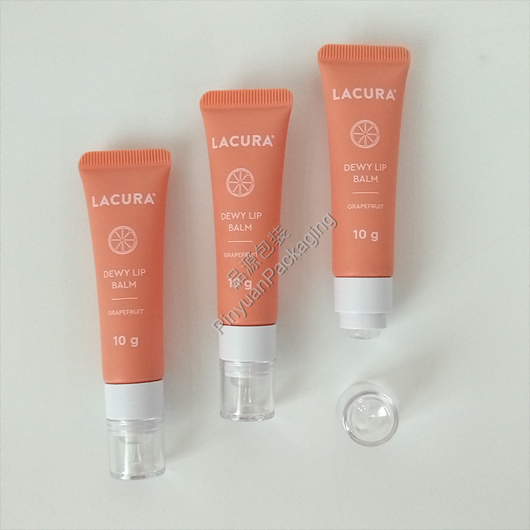 D19 10g Lip Balm Red PE Cosmetic Tube with Transparent Silicone Applicator Cap