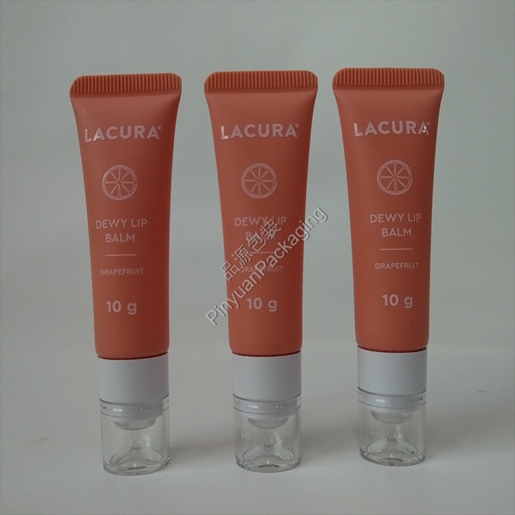 D19 10g Lip Balm Red PE Cosmetic Tube with Transparent Silicone Applicator Cap