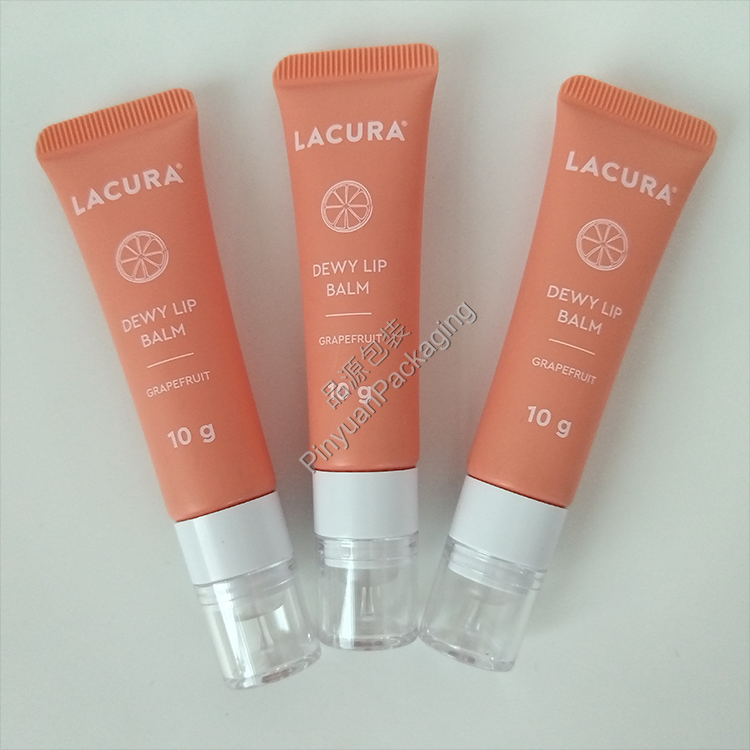 D19 10g Lip Balm Red PE Cosmetic Tube with Transparent Silicone Applicator Cap