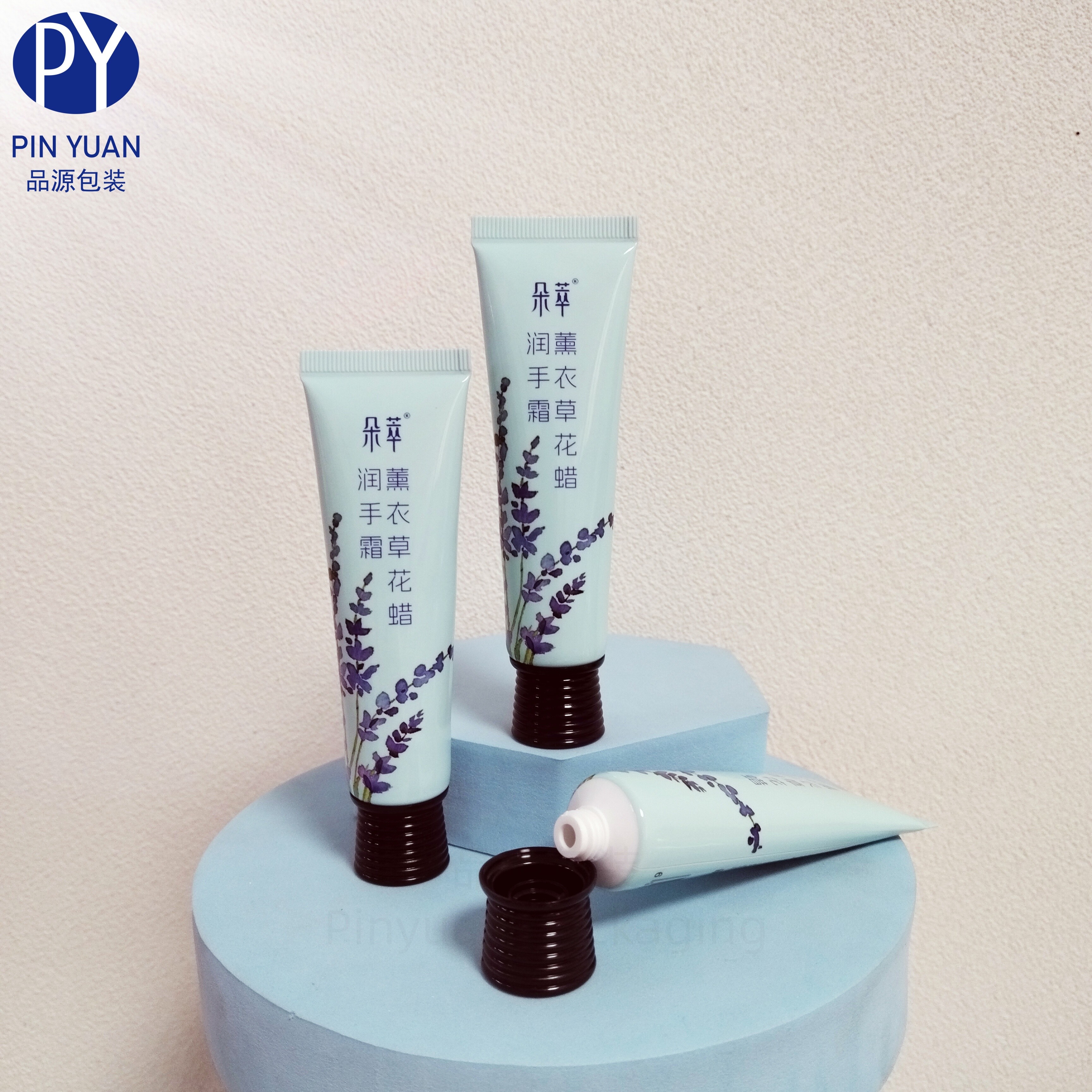 D25 30g Lavender Flower Pattern Hand Cream ABL Cosmetic Tube with Black Threaded Screaw Cap