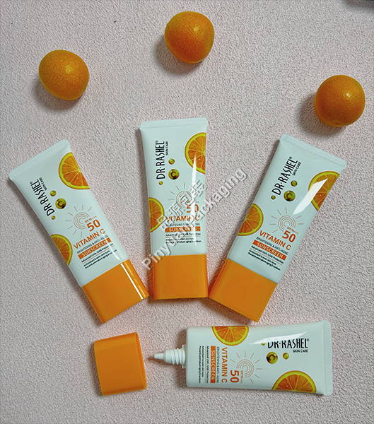 D35 50g Brightening & Anti-aging Sunscreen ABL Cosmetic Tube with Orange Flat Screw Cap