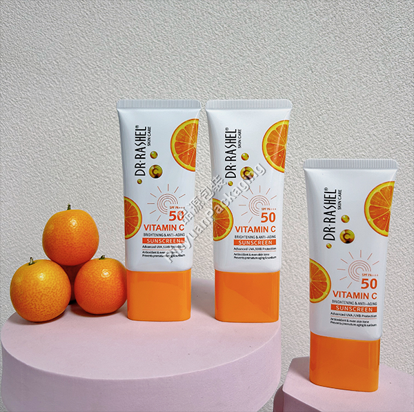 D35 50g Brightening & Anti-aging Sunscreen ABL Cosmetic Tube with Orange Flat Screw Cap