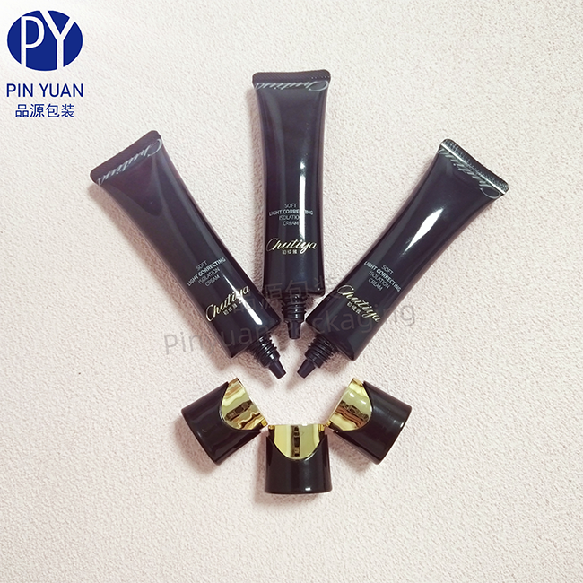 D25 30g Essence Isolation Cream Dark Blue PE Cosmetic Tube with Oval Partially Plated Black  Screw Cap