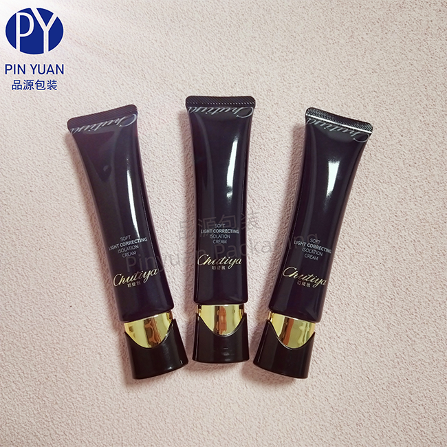 D25 30g Essence Isolation Cream Dark Blue PE Cosmetic Tube with Oval Partially Plated Black  Screw Cap