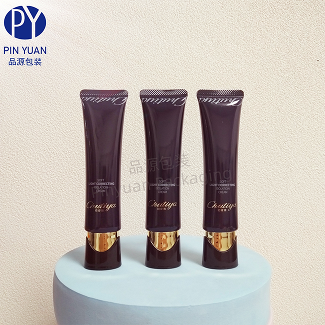 D25 30g Essence Isolation Cream Dark Blue PE Cosmetic Tube with Oval Partially Plated Black  Screw Cap