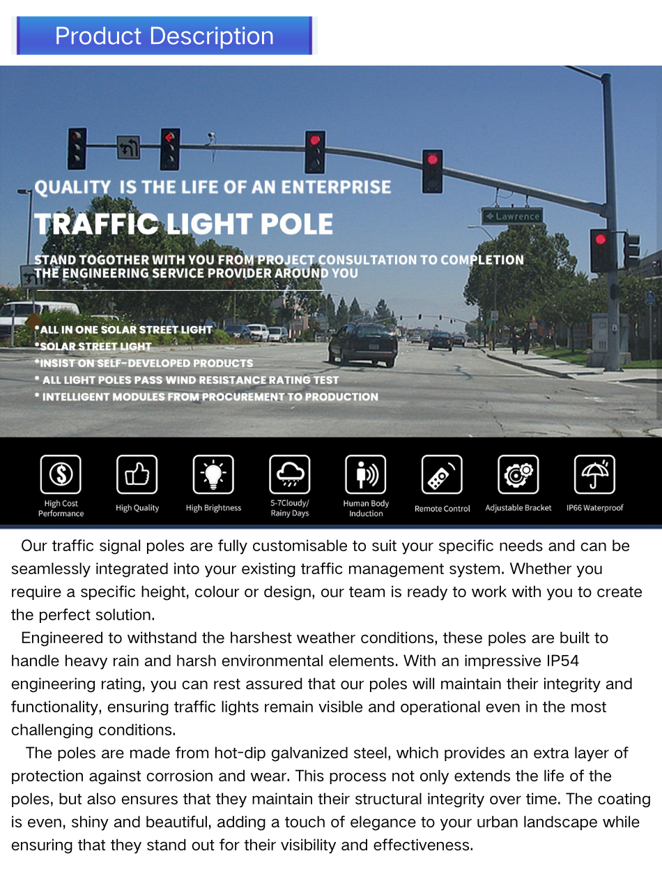Traffic road signs monitoring 5m traffic signal light poles