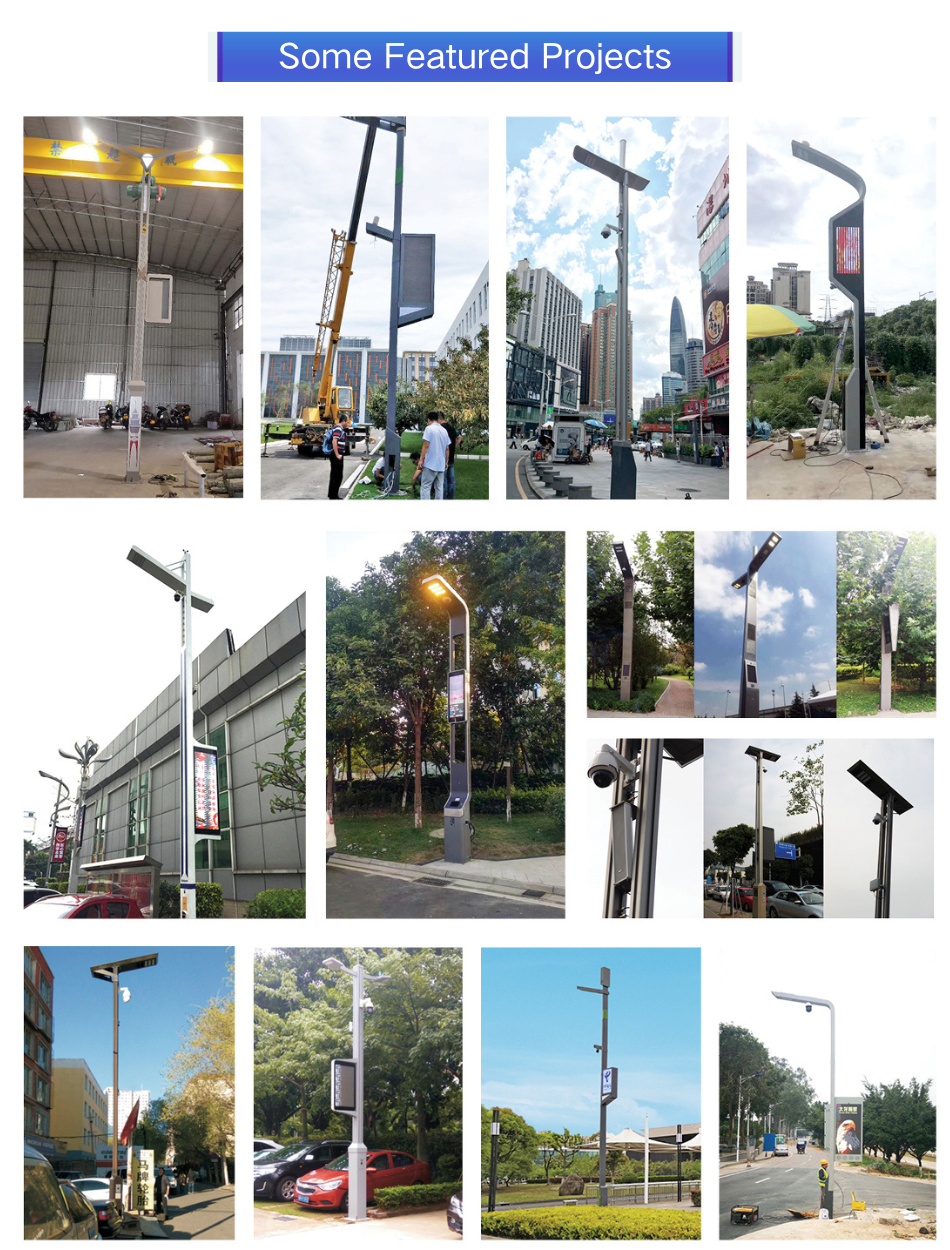 Outdoor Smart light Pole with WIFI, camera, display screen and charging pile integrated